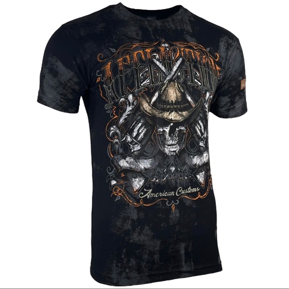 Affliction Herren T-Shirt AC OUTBACK – Schwarz, Mit Schädel-Print, Größen S-5XL